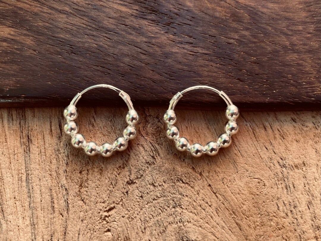 Orb Hoop Earrings Sterling Silver 925 Clicker / Pure Silver