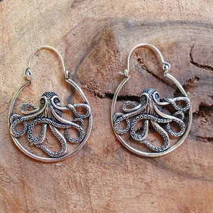 Silver Octopus Earrings / Pirate / Ocean / Tentacle Nautical / Sailor / Marine / Sea / Sealife / Fish / Animals / Nature image 5