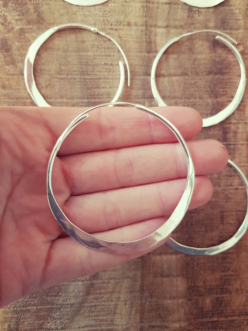 Rustic Silver Hoop Earrings / Ethnic Boho Classic XL Bohemian Chic Gypsy Spiral Hippie Tribal Hiphop style zdjęcie 6