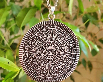 Collar Calendario Maya de Plata / Plata / Joyería para Hombre / Mixto / Hipoalergénico / Acero Inoxidable / Azteca / Inca / Étnico / Rústico