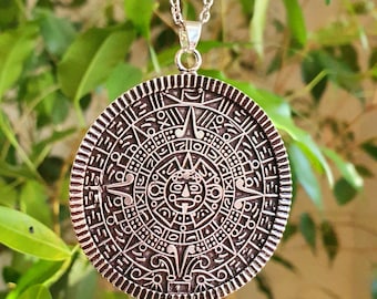 Silver Sacred Mayan Calendar Necklace / Hypoallergenic / Mens Necklace / Aztec / Inca / Ethnic / Hypoallergenic / Third Eye / Illuminati