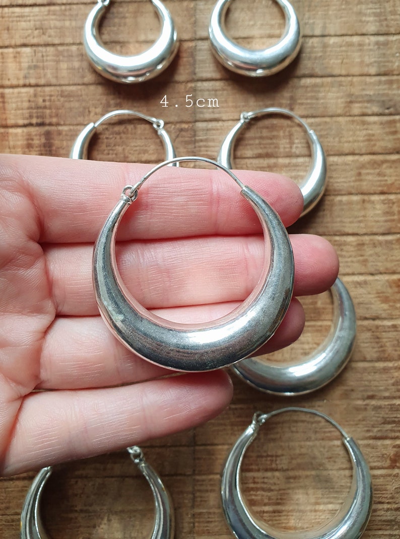 Chunky Silver Hoops Thick Hoop Earrings Ethnic / Boho / Vintage Unisex / Mens / Rustic / Psy / Gypsy / Spiral / Hippie / Tribal zdjęcie 7