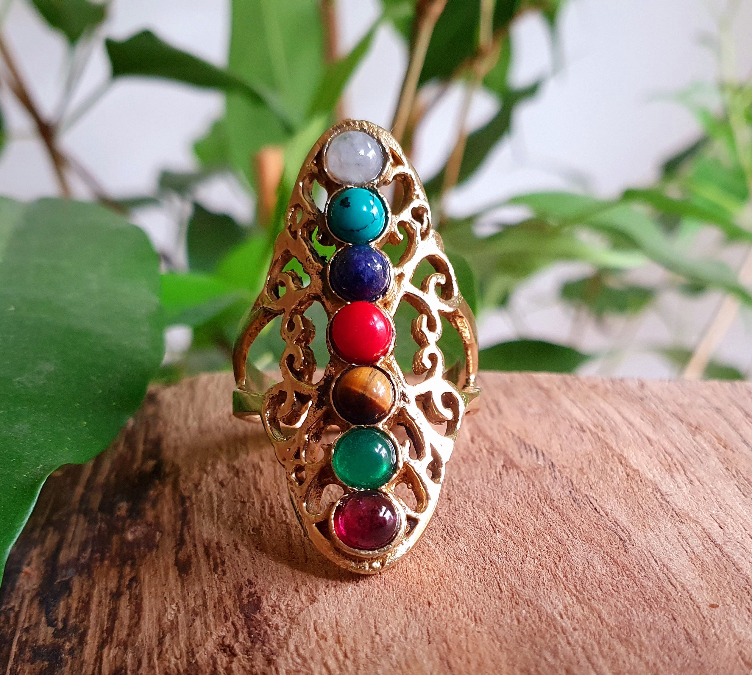 Seven Chakras Ring 7 Chakras Gold Ring Brass Yoga Reiki