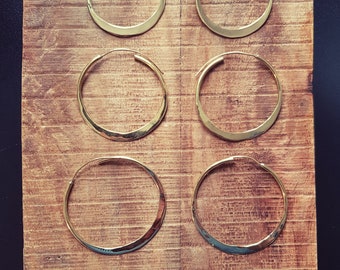 Rustic Gold Hoops / Hammered Flat / Brass Hoops / Ethnic Boho Classic XL Bohemian Chic Gold Gypsy Spiral Hippie Hiphop Festival