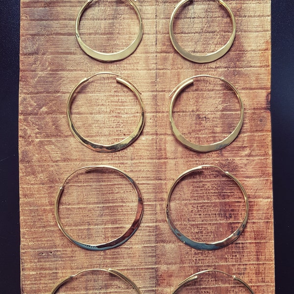 Rustic Gold Hoops / Hammered Flat / Brass Hoops / Ethnic Boho Classic XL Bohemian Chic Gold Gypsy Spiral Hippie Hiphop Festival