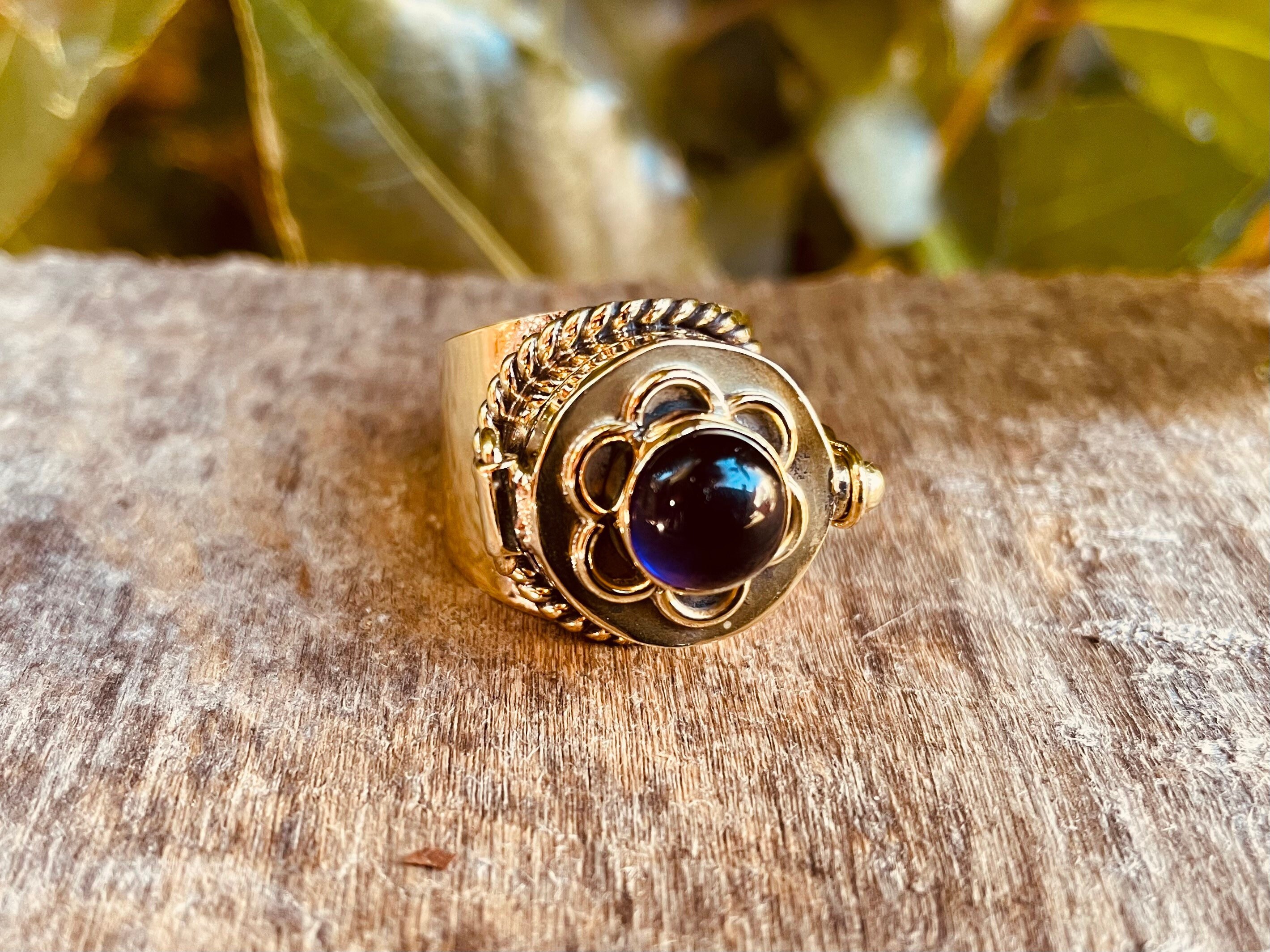 Amethyst Gold Poison Ring Brass Alchemy Locket Ring Boho