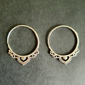 Small Boho Silver Hoop Earrings; Ethnic, Geometric,  Small, Rustic, Yoga, Hippie, Gypsy, Pretty, Ssy, Boho, Bohemian, Festival