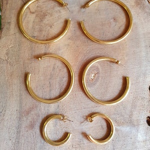Thick Gold Hoop Earrings / Thickness 4mm / Brass / Ethnic / Vintage / Boho / Chic / Rustic / Psy / Gypsy / Bohemian image 3