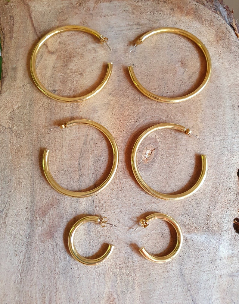 Thick Gold Hoop Earrings / Thickness 4mm / Brass / Ethnic / Vintage / Boho / Chic / Rustic / Psy / Gypsy / Bohemian image 3