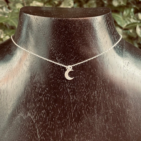 Collier Femme en Argent 925 / Pendentif Lune avec Oxyde de Zirconium Collier Bijoux / Délicat / Contemporain / Moderne / Boho / Fin / Joli