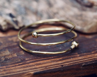 Boho Brass Spiral Cuff Bracelet – Adjustable Arm Cuff, Statement Arm Bracelet