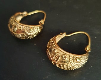 Tribal Chunky Brass Hoops; Ethnic Boho Chic Rustic Psy Gypsy Spiral Hippie Bohemian Festival style