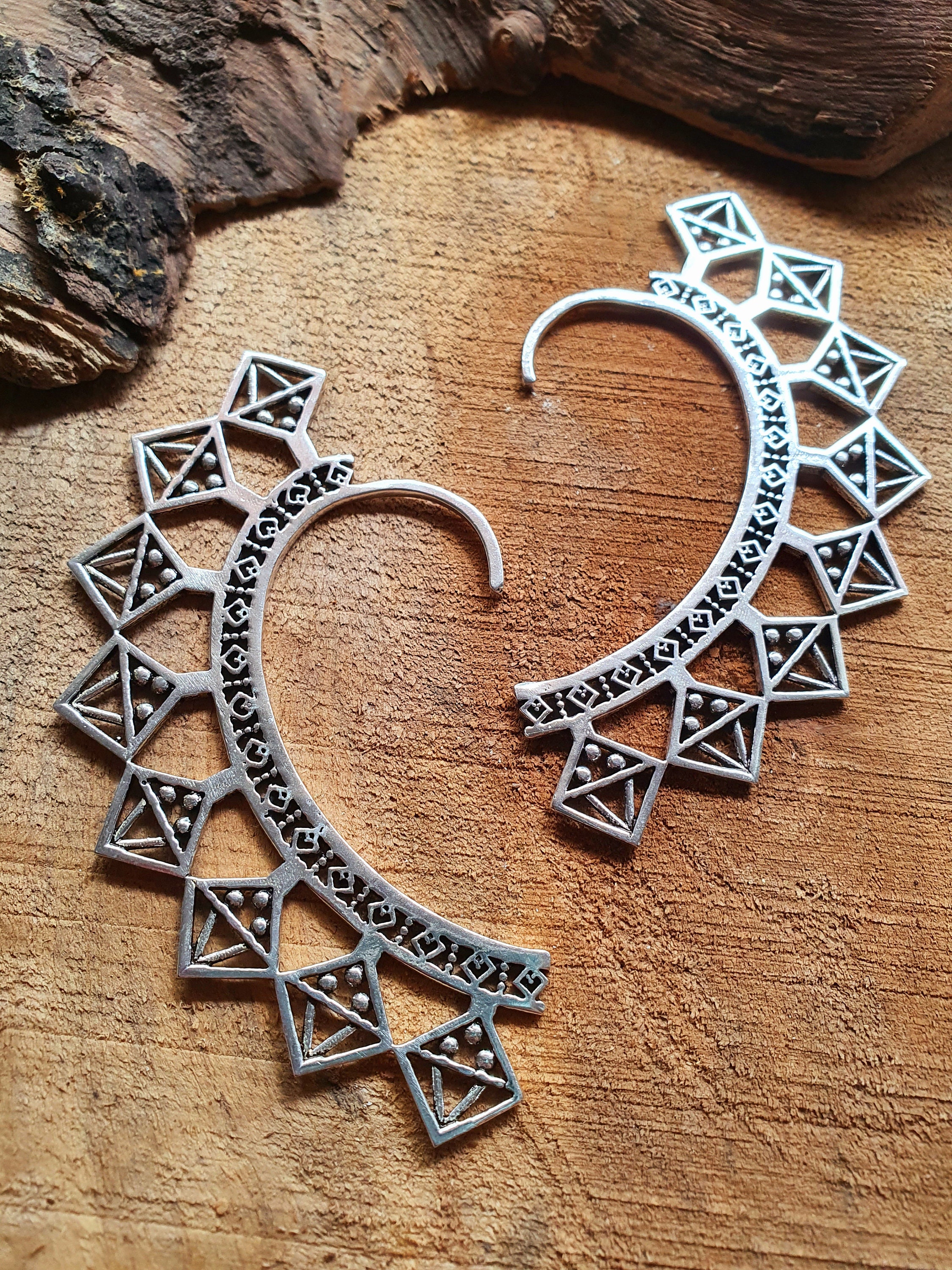 Ear Cuff Silver Aztec Triangles Design / Tribal / Boho / Unisex / Mens ...