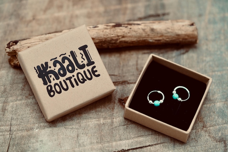 Tiny Turquoise Sterling Silver 925 Hoop Earrings, Small Hoops, Clicker Jewellery, Gift Box Option image 4