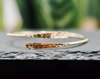 Hammered Golden Brass Bracelet, Gold Bangle for Women, Dainty Adjustable Bangle, Gift Box Option