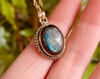 Collier Labradorite / Laiton / Chaine Hypoallergénique / Acier Inoxydable / Aztèque / Bohème / Ethnique / lithno-therapie