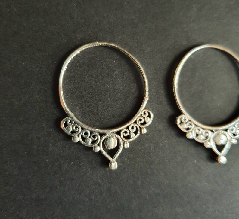 Small Boho Silver Hoop Earrings Ethnic, Geometric, Small, Rustic, Yoga, Hippie, Gypsy, Pretty, Ssy, Boho, Bohemian, Festival image 2