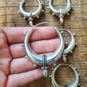 Tribal Chunky Silver Hoops Ethnic / Boho / Unisex / Mens / Rustic / Psy / Gypsy / Spiral / Hippie / Bohemian / Festival / style image 9