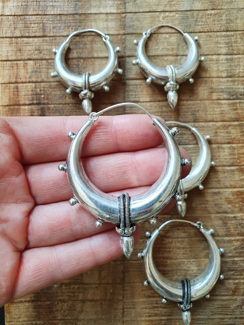 Tribal Chunky Silver Hoops Ethnic / Boho / Unisex / Mens / Rustic / Psy / Gypsy / Spiral / Hippie / Bohemian / Festival / style image 9