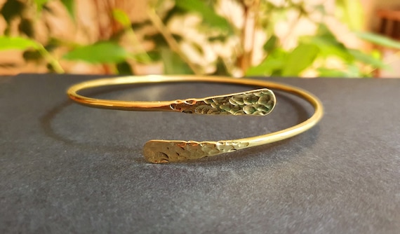 Hammered Brass Arm Bracelet Boho Tribal Spiral Bangle