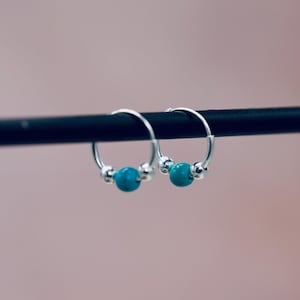 Tiny Turquoise Sterling Silver 925 Hoop Earrings, Small Hoops, Clicker Jewellery, Gift Box Option image 13