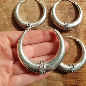 Silver Tribal Hoop Earrings / Ethnic / Rustic / Bohemian / Gold / Gypsy / Spiral / Hippie / Chunky / Festival / style image 8