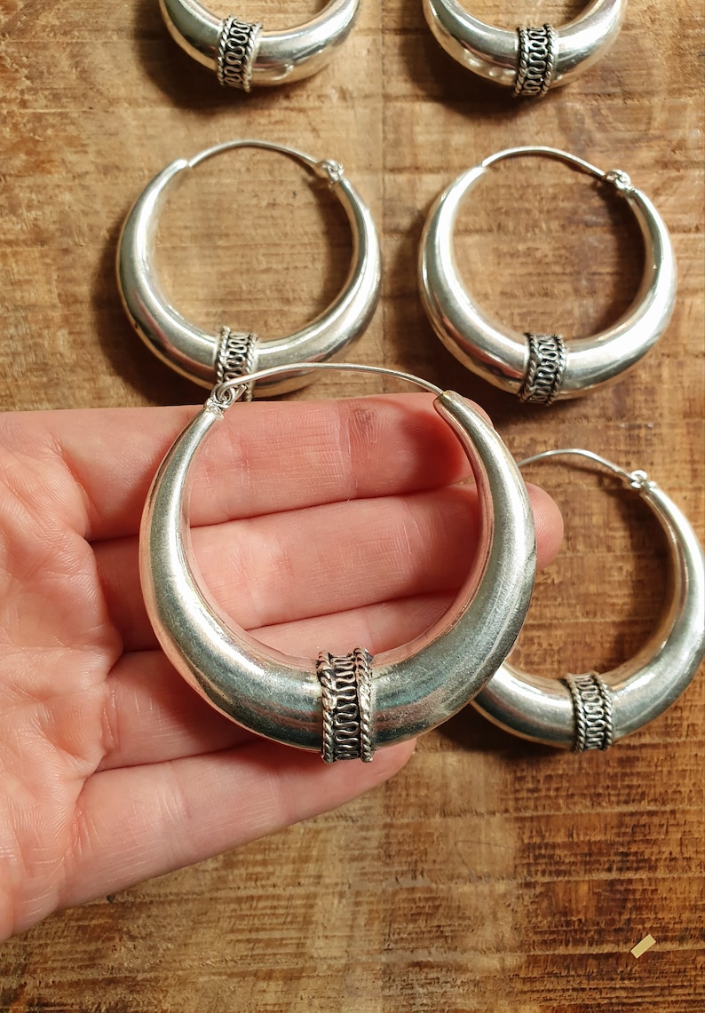 Silver Tribal Hoop Earrings / Ethnic / Rustic / Bohemian / Gold / Gypsy / Spiral / Hippie / Chunky / Festival / style image 8