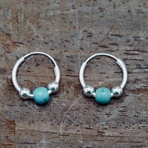 Tiny Turquoise Sterling Silver 925 Hoop Earrings, Small Hoops, Clicker Jewellery, Gift Box Option image 12