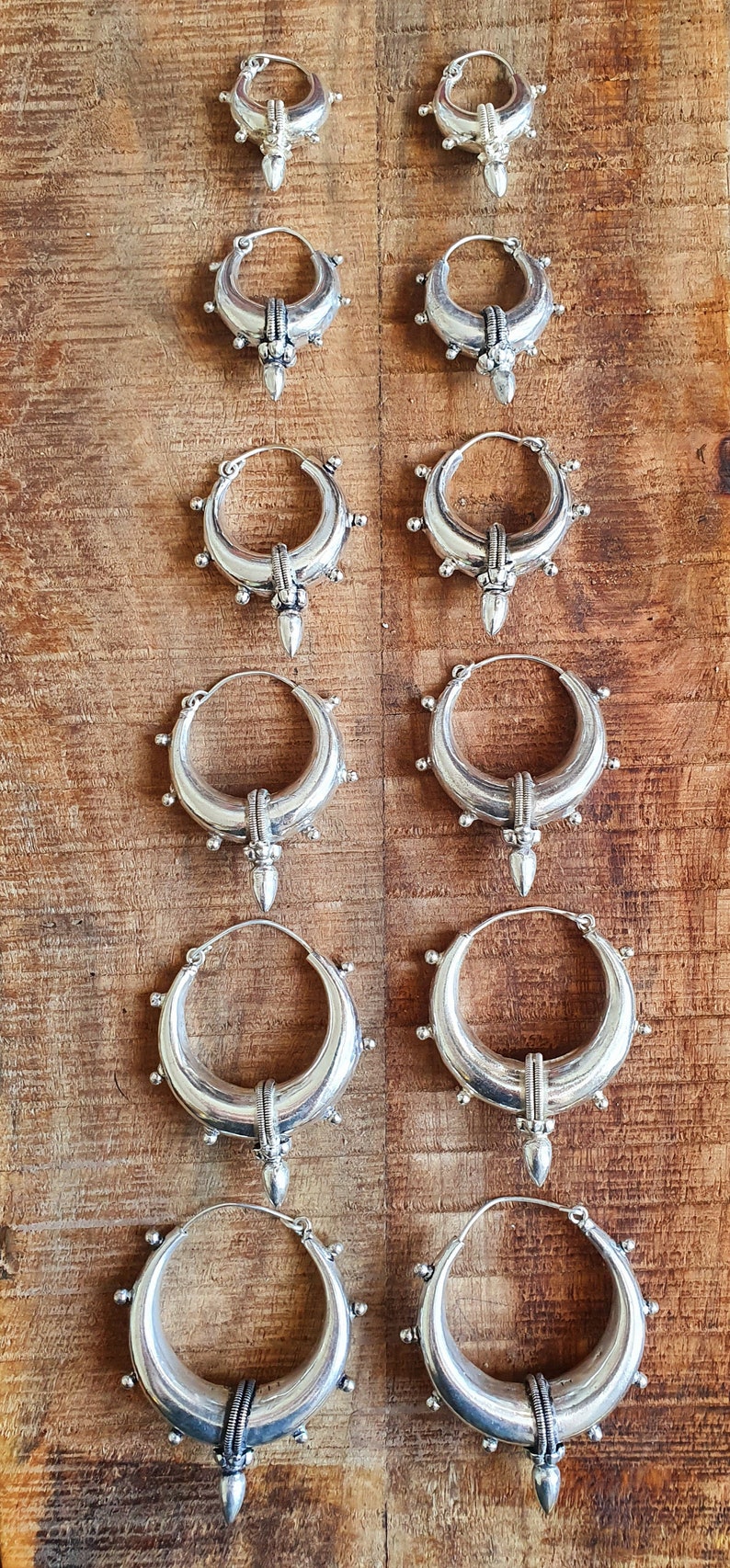 Tribal Chunky Silver Hoops Ethnic / Boho / Unisex / Mens / Rustic / Psy / Gypsy / Spiral / Hippie / Bohemian / Festival / style zdjęcie 10