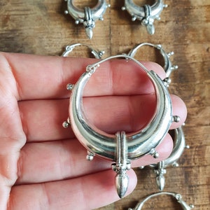 Tribal Chunky Silver Hoops Ethnic / Boho / Unisex / Mens / Rustic / Psy / Gypsy / Spiral / Hippie / Bohemian / Festival / style zdjęcie 8