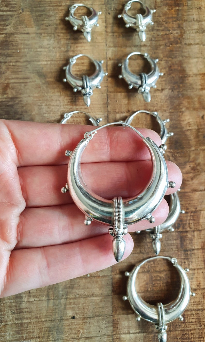 Tribal Chunky Silver Hoops Ethnic / Boho / Unisex / Mens / Rustic / Psy / Gypsy / Spiral / Hippie / Bohemian / Festival / style zdjęcie 8