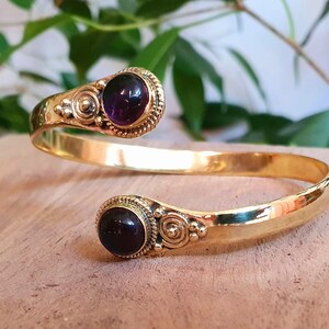 Amethyst Bracelet Boho Brass Bangle / Amethyst / Brass / Arm Bracelet / Ethnic / Rustic / Bohemian / Hippie / Gypsy / Psy / Birthstone image 6