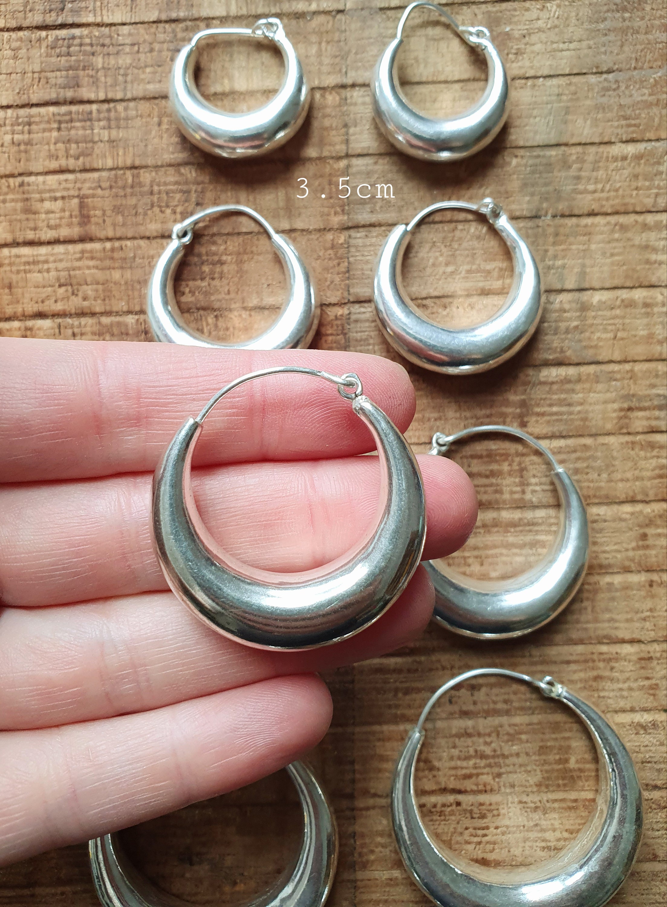 Chunky Silver Hoops; Thick Hoop Earrings Ethnic / Boho Chunky Silver Hoops; Thick Hoop Earrings Ethnic / Boho