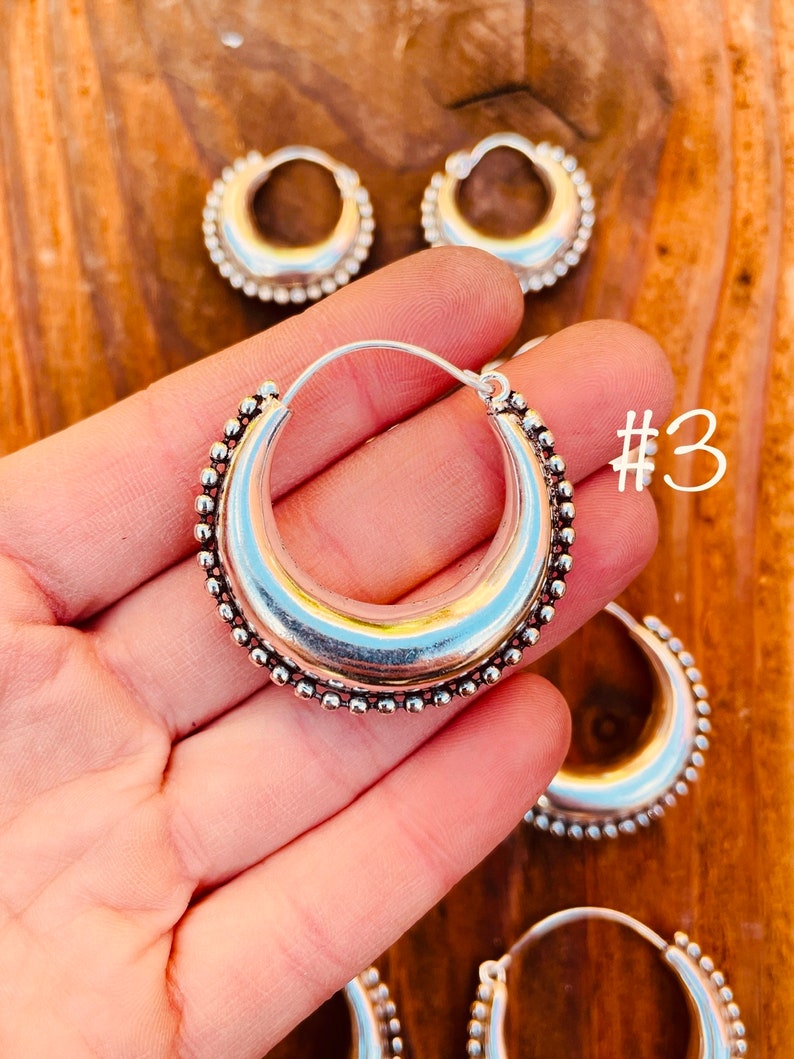 Pendientes Criollos Grandes Plata Con Bolas / Tribal / Rústico / Étnico / Hippie / Boho / Boho / Festival 3