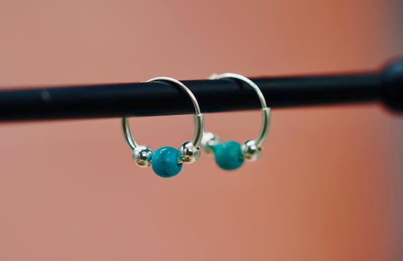 Petites Créoles Turquoise Argent Sterling 925, Boucles D'oreilles Femme, Cadeau Bohème