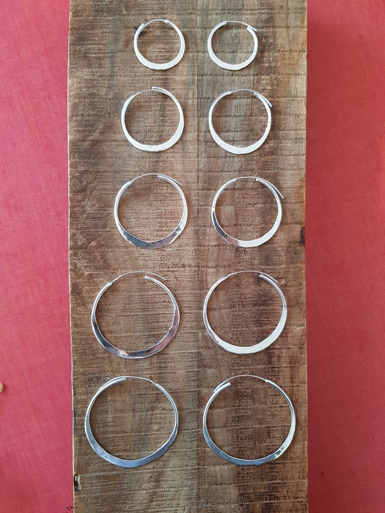 Rustic Silver Hoop Earrings / Ethnic Boho Classic XL Bohemian Chic Gypsy Spiral Hippie Tribal Hiphop style zdjęcie 7