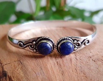 Boho armband / Jonc / Lapis Lazuli / zilver / rustiek / etnisch / Boho / hippie / zigeuner / psy / chic / lichaam / juweel / verstelbaar