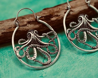 Silver Octopus Earrings Hypoallergenic Option / Pirate / Ocean / Tentacle Nautical / Sailor / Marine / Fish / Animals / Nature