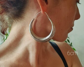 Chunky Silver Hoops; Thick Hoop Earrings Ethnic / Boho