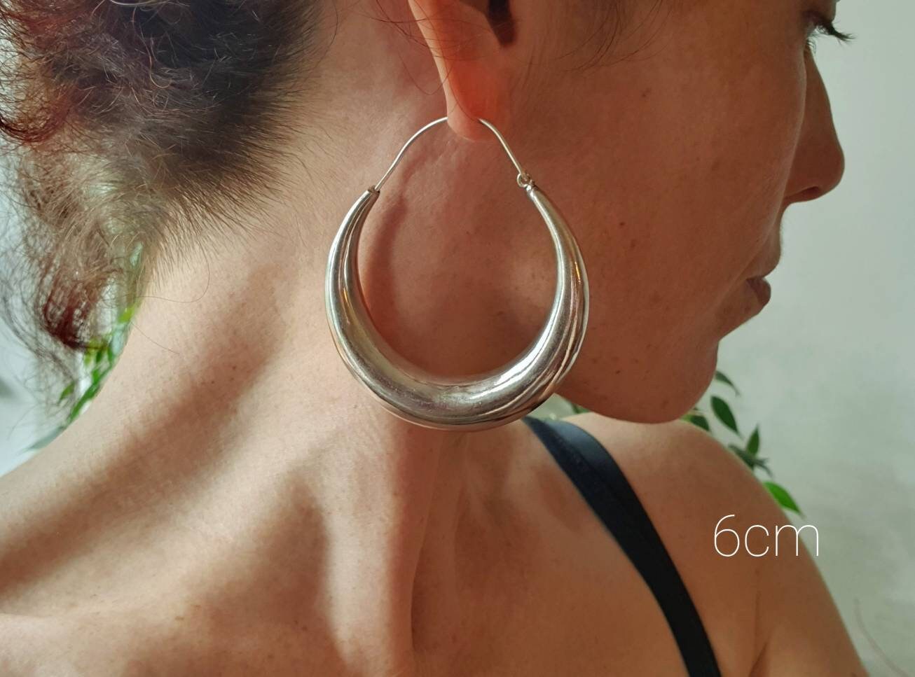 Chunky Silver Hoops; Thick Hoop Earrings Ethnic / Boho