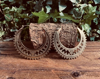 Grandes Créoles Boho Boucles d'oreilles / Laiton / Éthnique / Boucles Bohème / Gypsy / Rustique / Ethnique / Inde / Tribal / Festival