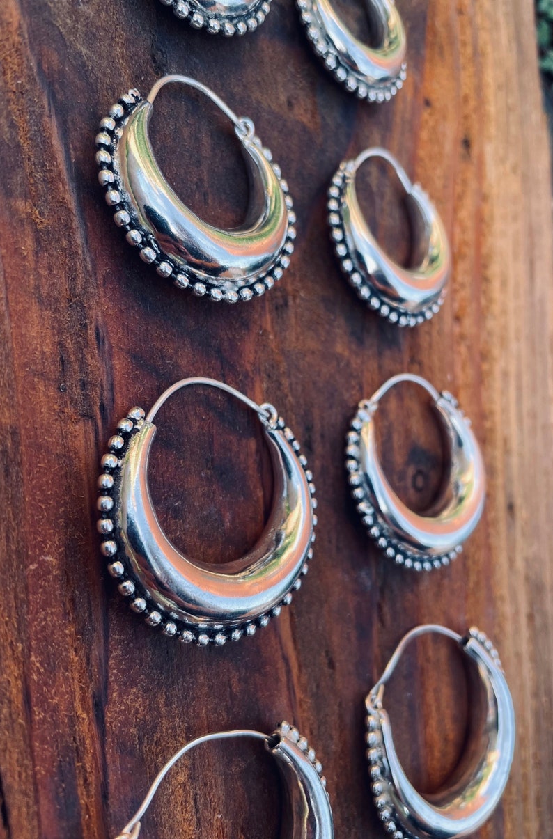 Pendientes Criollos Grandes Plata Con Bolas / Tribal / Rústico / Étnico / Hippie / Boho / Boho / Festival imagen 1