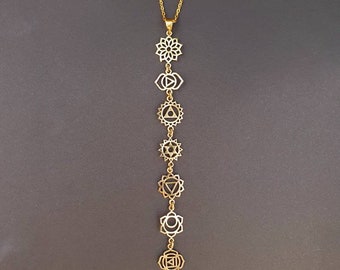 Collana d'oro sette 7 chakra / ipoallergenico / ottone / yoga / reiki / boho / hippie / rustico / etnico / cristalli / terzo occhio / illuminati