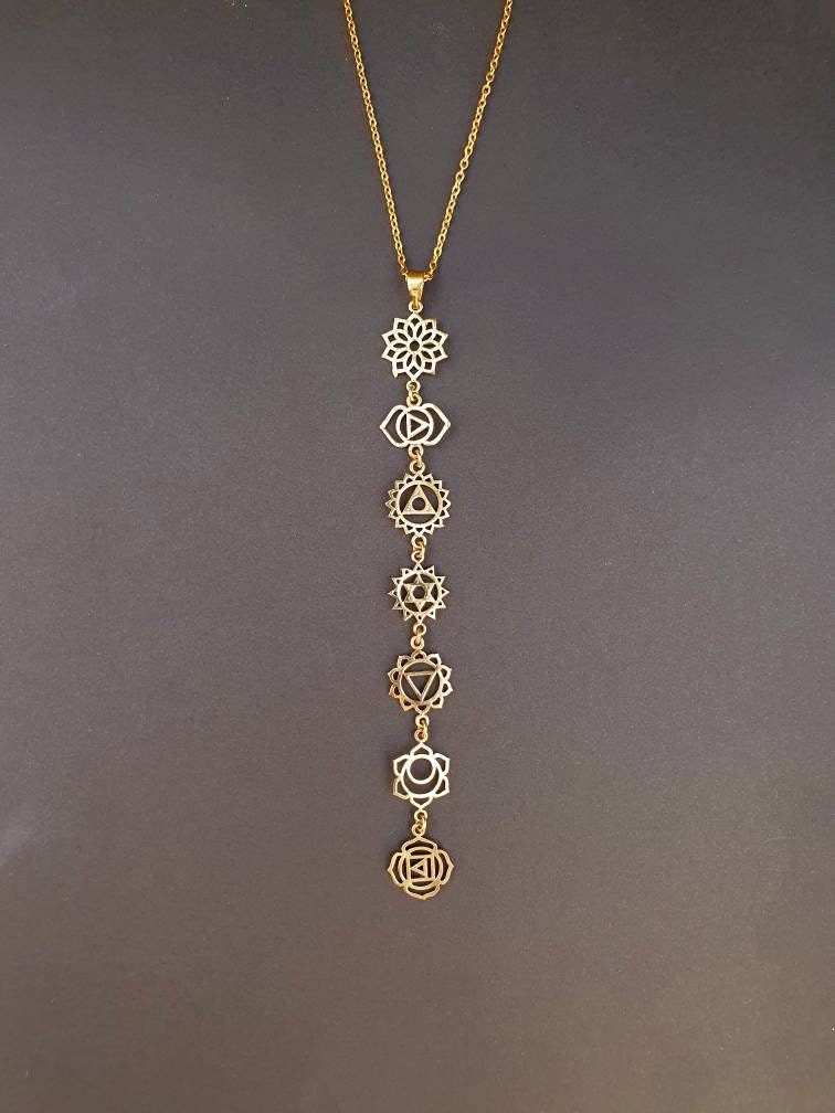 Gold Seven 7 Chakras Necklace / Hypoallergenic / Brass / Yoga
