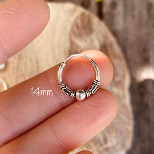 Orecchini Clicker Bali Fine Creoles Argento 925 / Tribale / Rustico / Etnico / Hippie / Boho / Boho / Festival 14mm