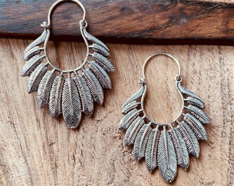 Silver Feather Earrings / Silver Jewellery / Boho Style /  Ethnic Hoops / Unique Gift / Birds / Animals / Nature / Wildlife / Tropical /