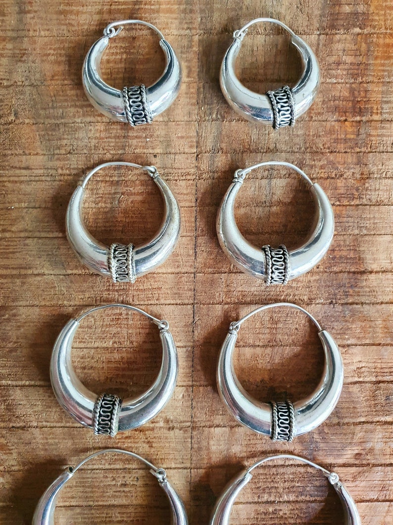 Pendientes Bali Aro Grueso Plata / Tribal / Rústico / Étnico / Hippie / Boho / Bohemio / Festival imagen 2