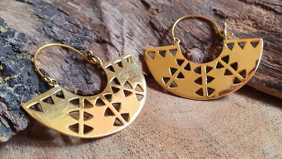 Pair of Brass Ethnic Bronze Style Hoop Earrings Pair of Brass Ethnic Bronze Style Hoop Earrings