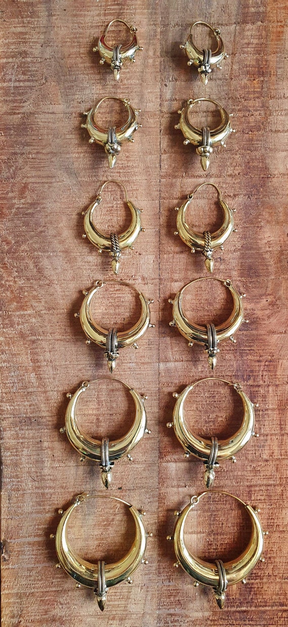 Pair of Brass Ethnic Bronze Style Hoop Earrings Pair of Brass Ethnic Bronze Style Hoop Earrings
