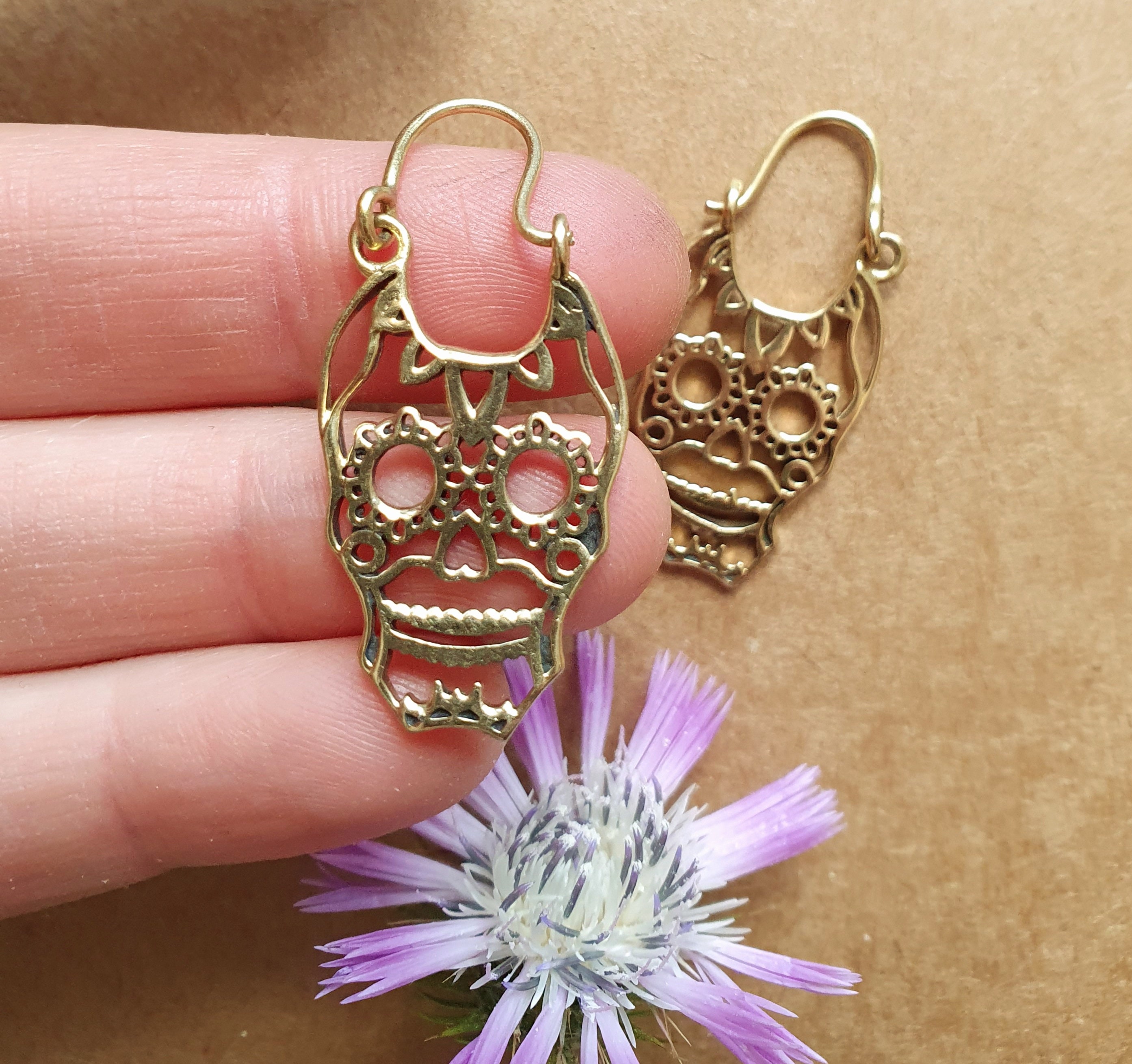 Sugar skull hoop earrings deals